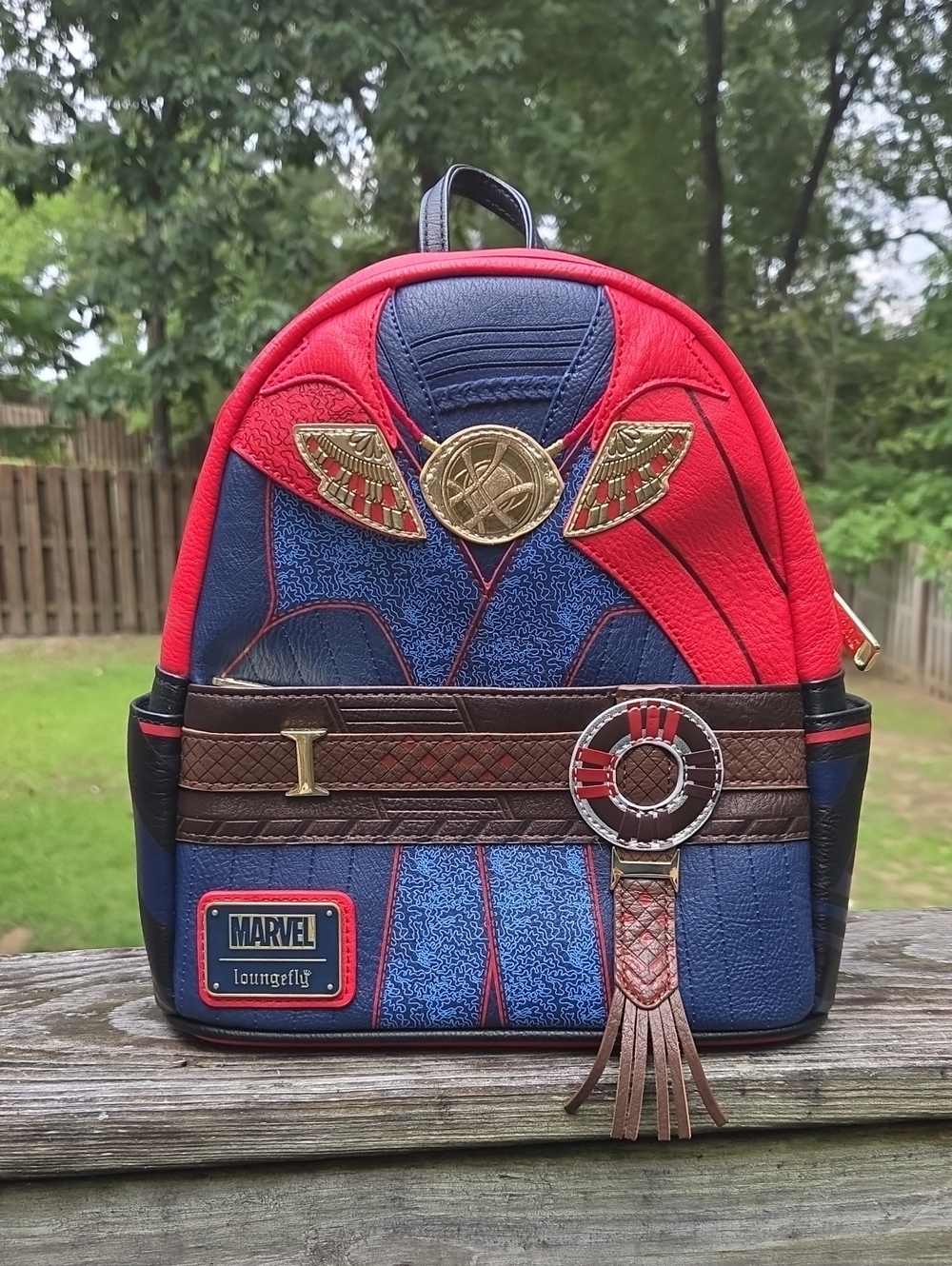 Loungefly Doctor Strange Themed Mini Backpack — Red, Blue & Brown
